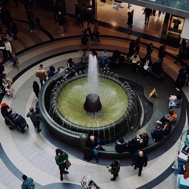 Modern shopping mall interior with family areas